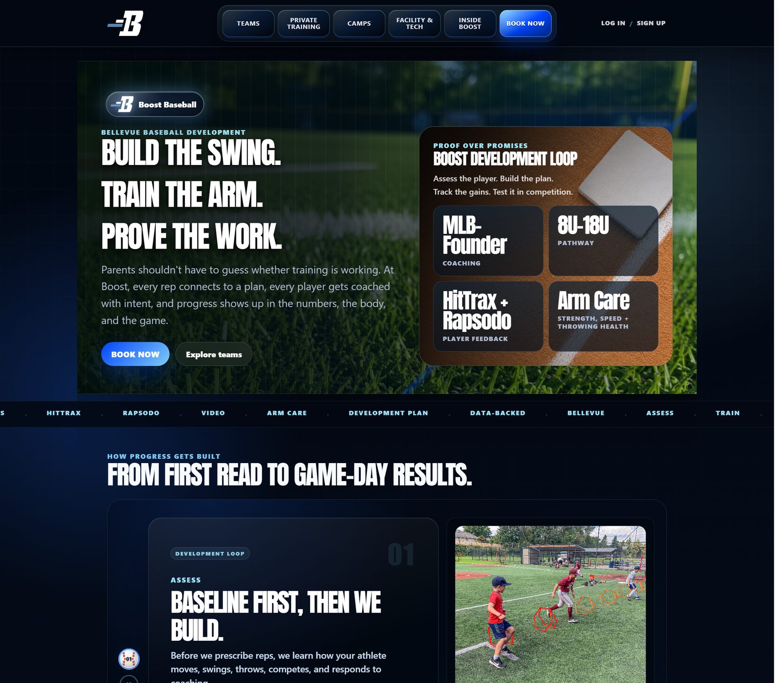 Boost Baseball homepage — Bellevue baseball development site